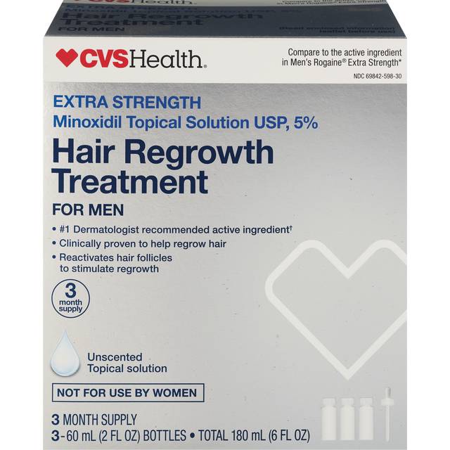 CVS Health Men's Extra Strength 5% Minoxidil Solution for Hair Regrowth, 3 Month Supply