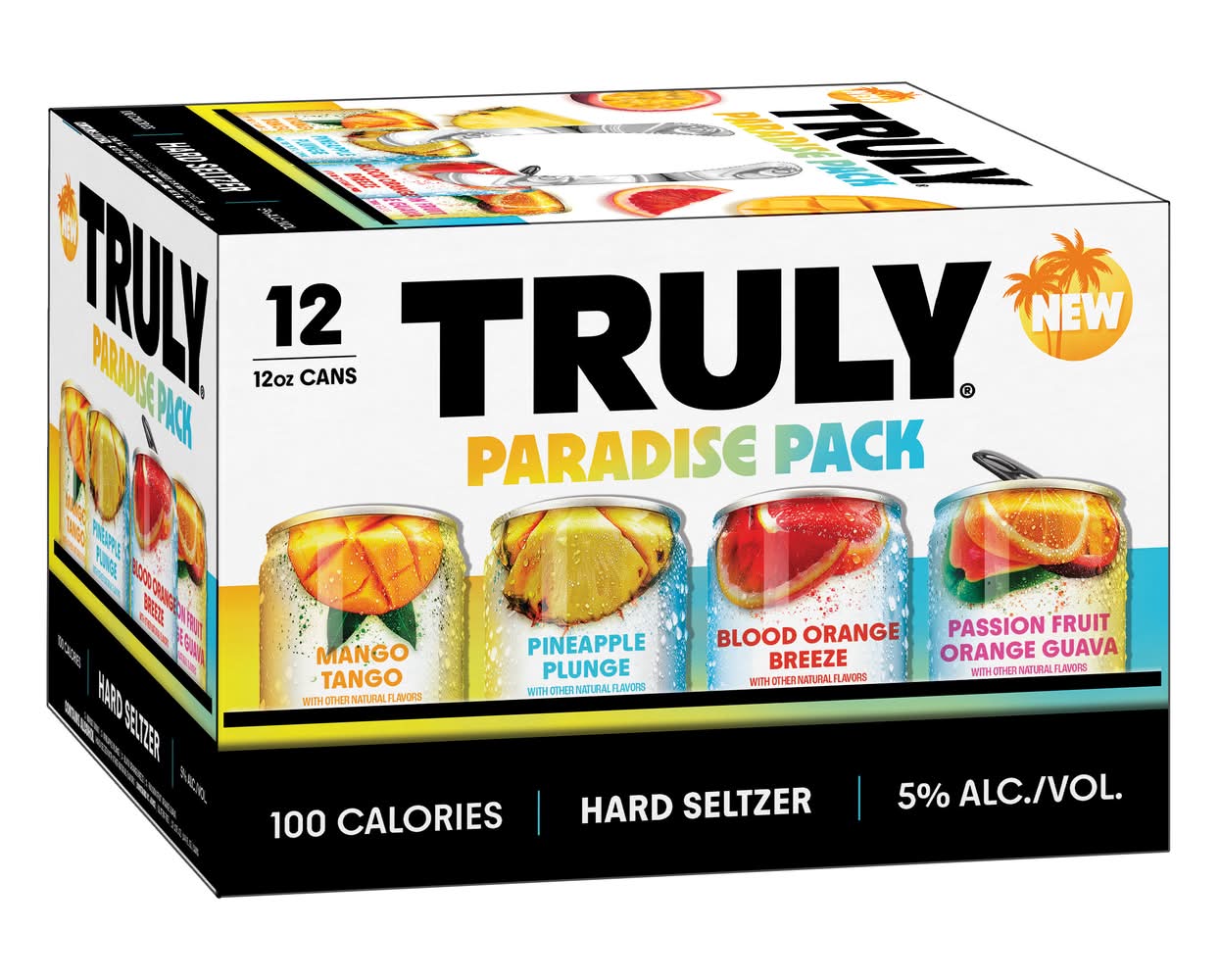 Truly Hard Seltzer Paradise Variety pack, Mango Tango-Pineapple Plunge-Blood Orange Breeze-Passion Fruit Orange Guava (12 x 12 fl oz)
