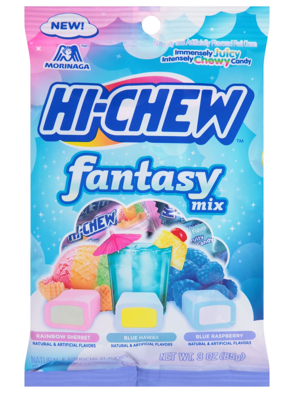 Hi-Chew Fantasy Mix Fruit Candy, Rainbow Sherbet-Blue Hawaii-Blue Raspberry (3 oz)