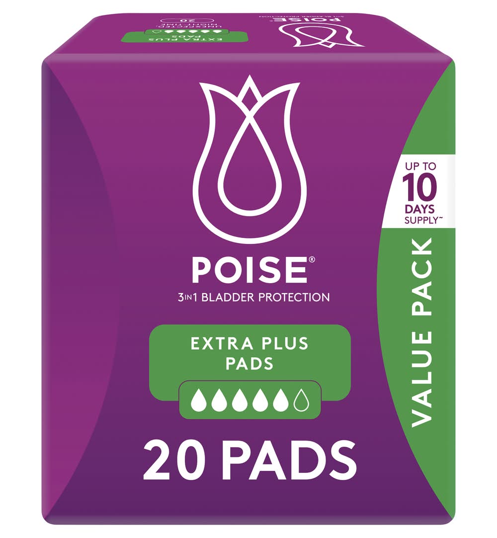 Poise 3 In1 Bladder Protection Extra Plus Pads, Women (20 pack)
