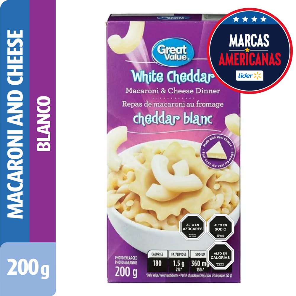 Great Value · Macarrones con queso cheddar blanco (200 g)