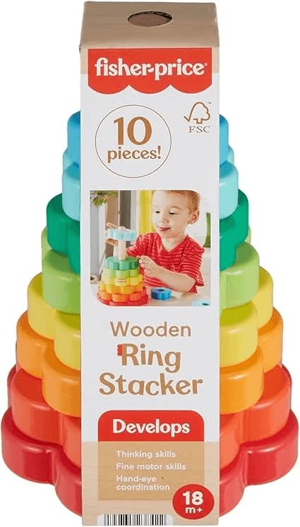 Fisher-Price · Juguete anillos apilables de madera para bebés, 18+ Meses (10 un)