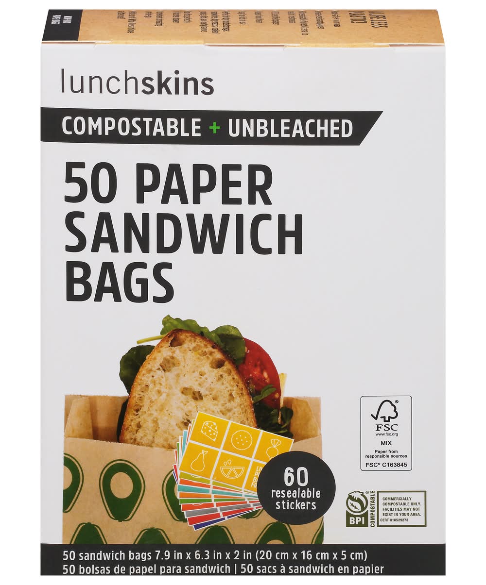 Lunchskins Unbleached + Non Wax Paper Sandwich Bags