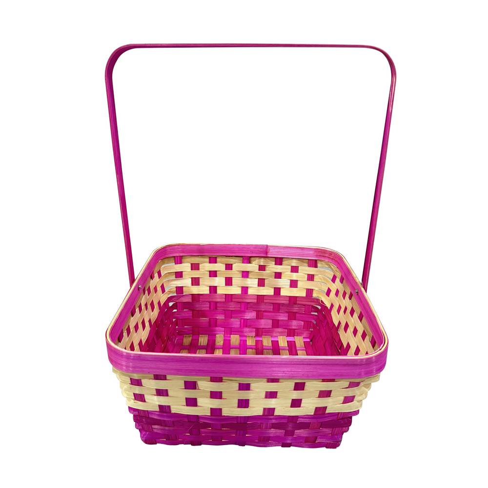 Square Bamboo Easter Basket, Pink & Natural