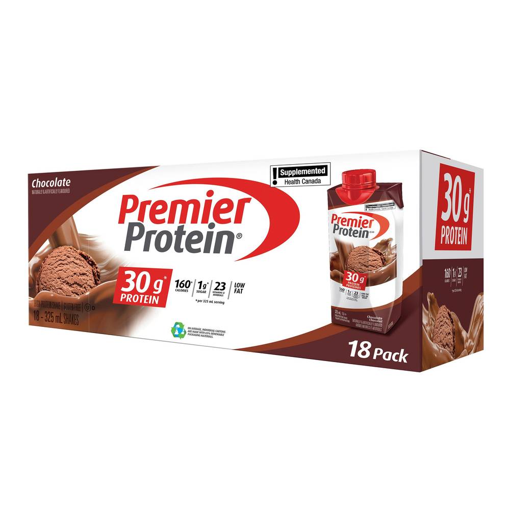 Premier Protein Supplemented Health Shake (18 pack, 0.32 L) (Chocolate)