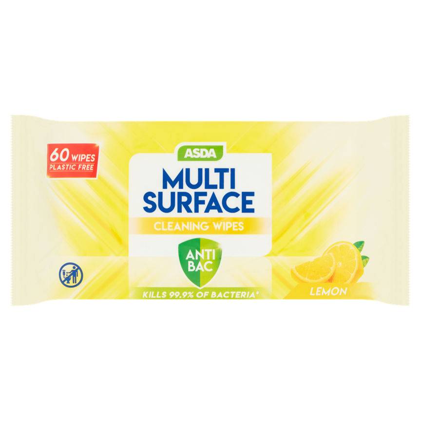 ASDA Multi Surface Cleaning Wipes Anti Bac Lemon 60pk