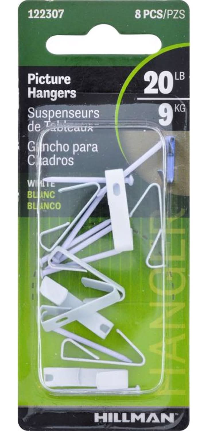 Hillman Steel-Plated White Conventional Picture Hanger 20 Lb 8 Pk