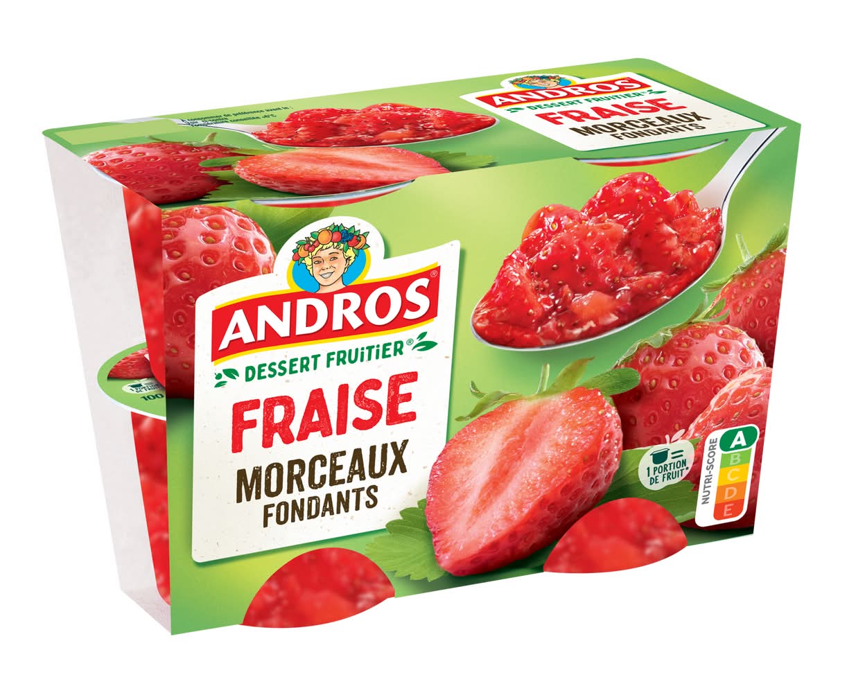 Andros - Dessert fruitier avec morceaux fondants, fraise (4 x 100g)