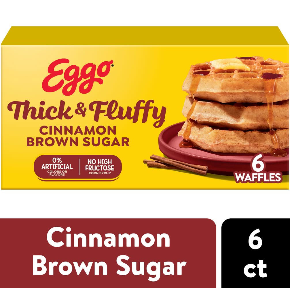 Eggo Thick & Fluffy Belgian Style Waffles, Cinnamon-Brown Sugar (11.6 oz, 6 ct)