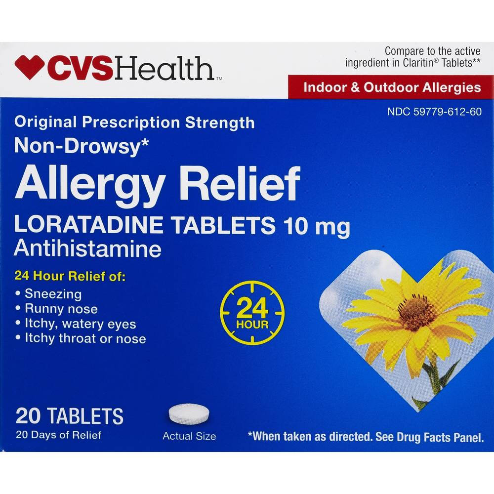 CVS Health 24HR Non Drowsy Allergy Relief Loratadine Tablets, 20 CT