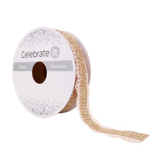 3/4" X 5Yd. Faux Burlap & Lace Ribbon By Celebrate It Classic