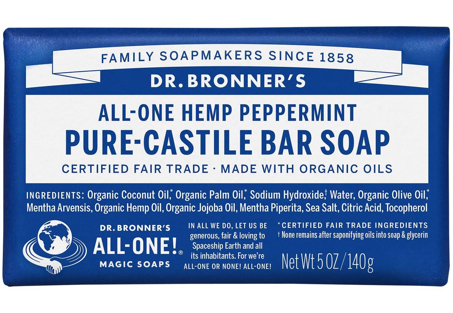 All-One Hemp Pure-Castile Bar Soap - Made With Organic Oils - Peppermint (5 Ounces)