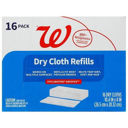 Walgreens Dry Cloth Refills, 10.4 in x 8 in (16 ct)