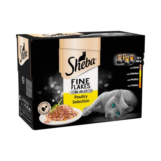 Sheba Fine Flakes Cat Food Pouches Poultry in Jelly 12 X 85g