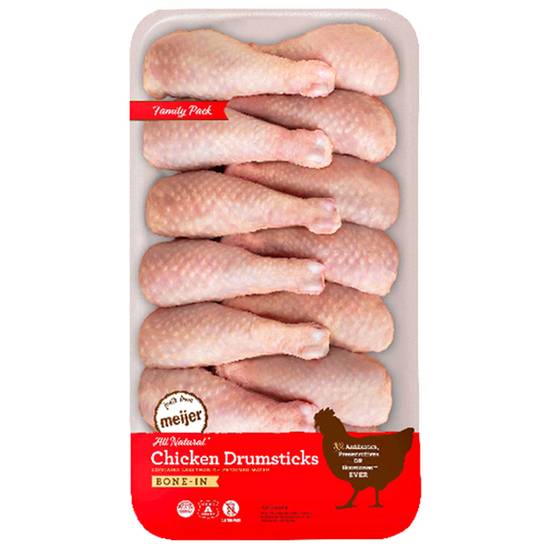 Meijer Bone-In Chicken Drumsticks No Antibiotics Ever 100% All Natural, Family Pack (approx 4.9 lbs)
