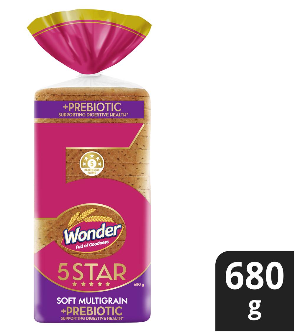 Wonder 5 Star Soft Multi Grain & Prebiotic Sliced Bread (680g)