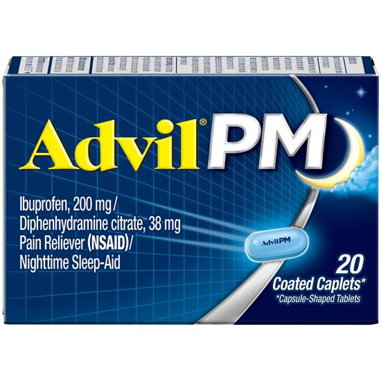 Advil PM Pain Reliever & Nighttime Sleep-Aid Coated Caplets, 20 CT