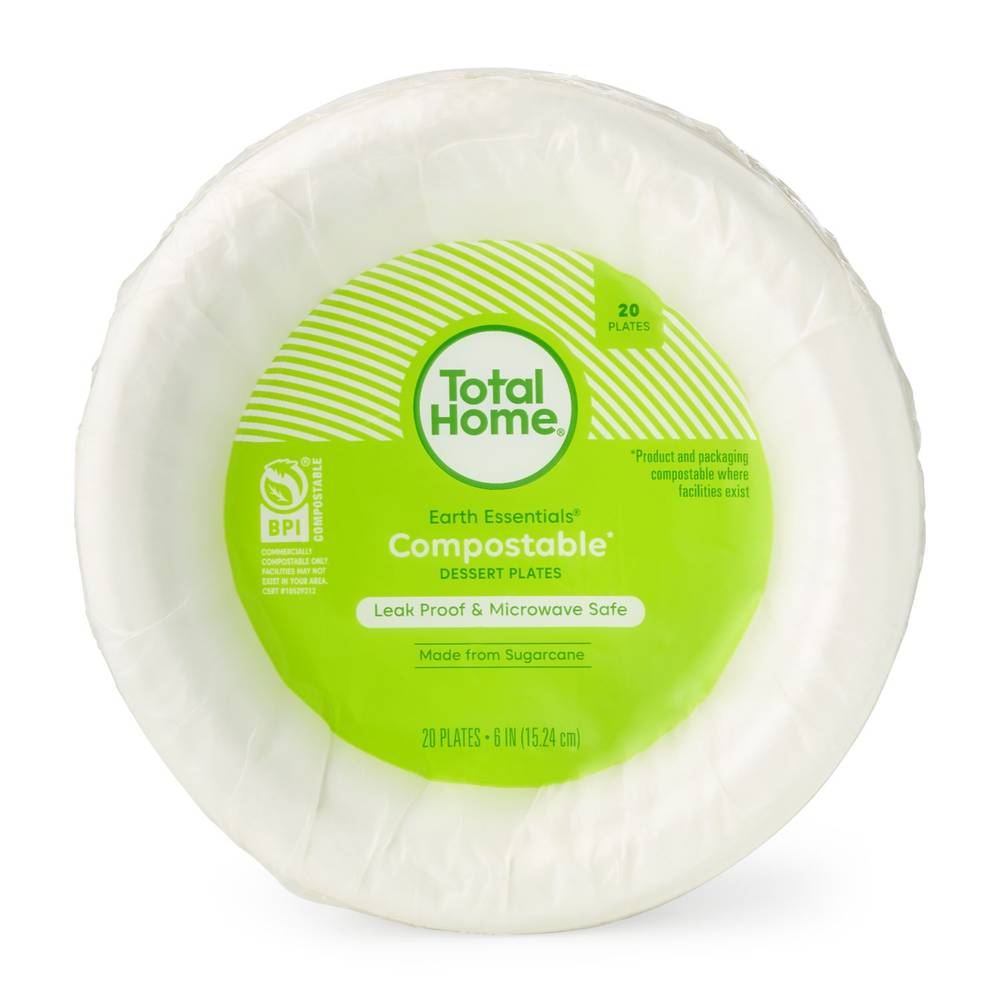 Total Home Earth Essentials Compostable Dessert Plate, 6 In, 20 Ct