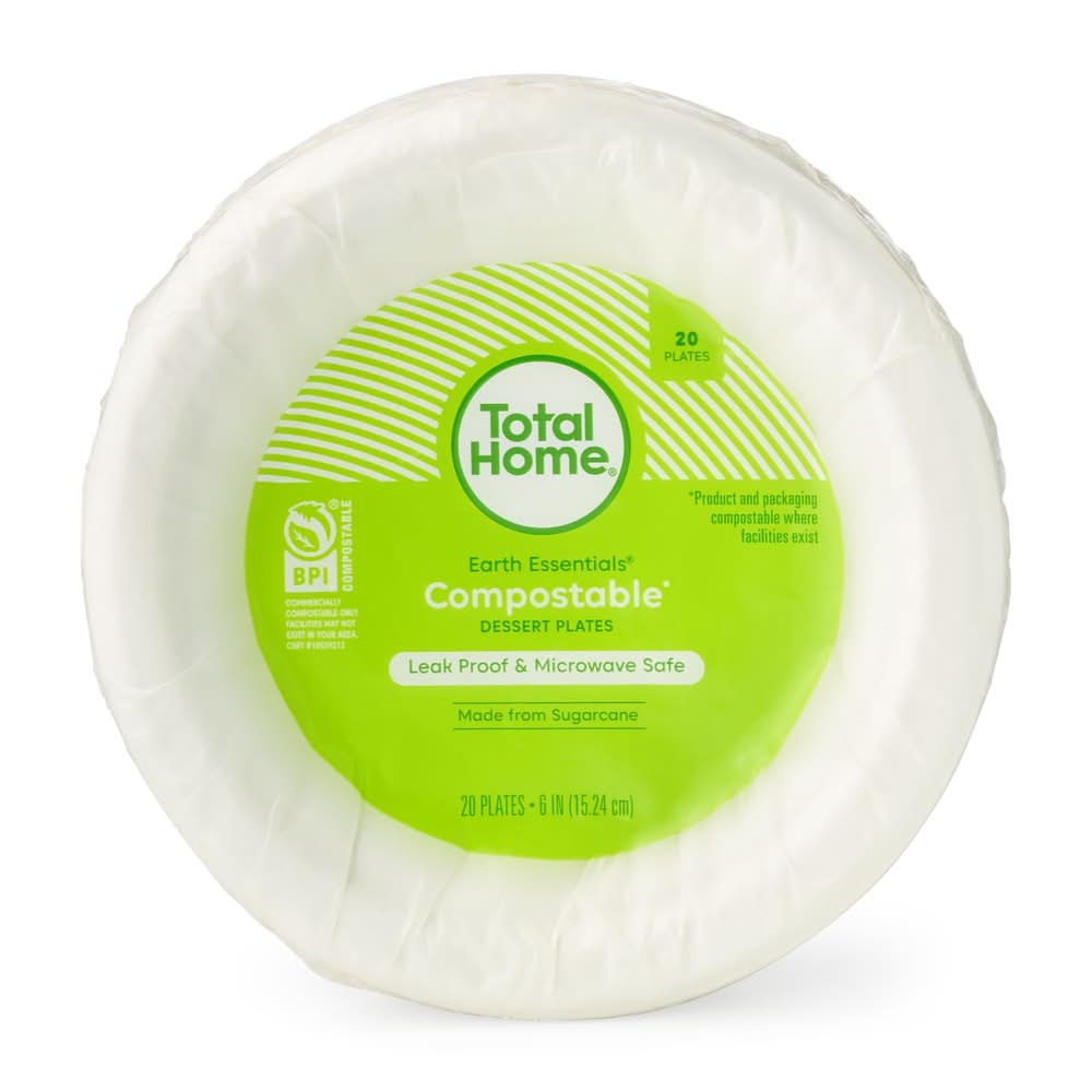 Total Home Earth Essentials Compostable Dessert Plate, 6 In, 20 Ct