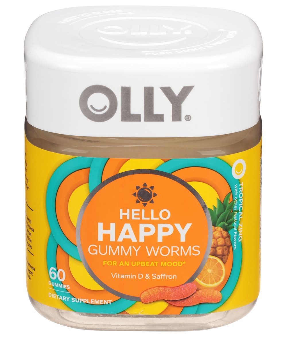 Olly Hello Happy Dietary Supplement Gummy Worms, Tropical Zing (60 ct)