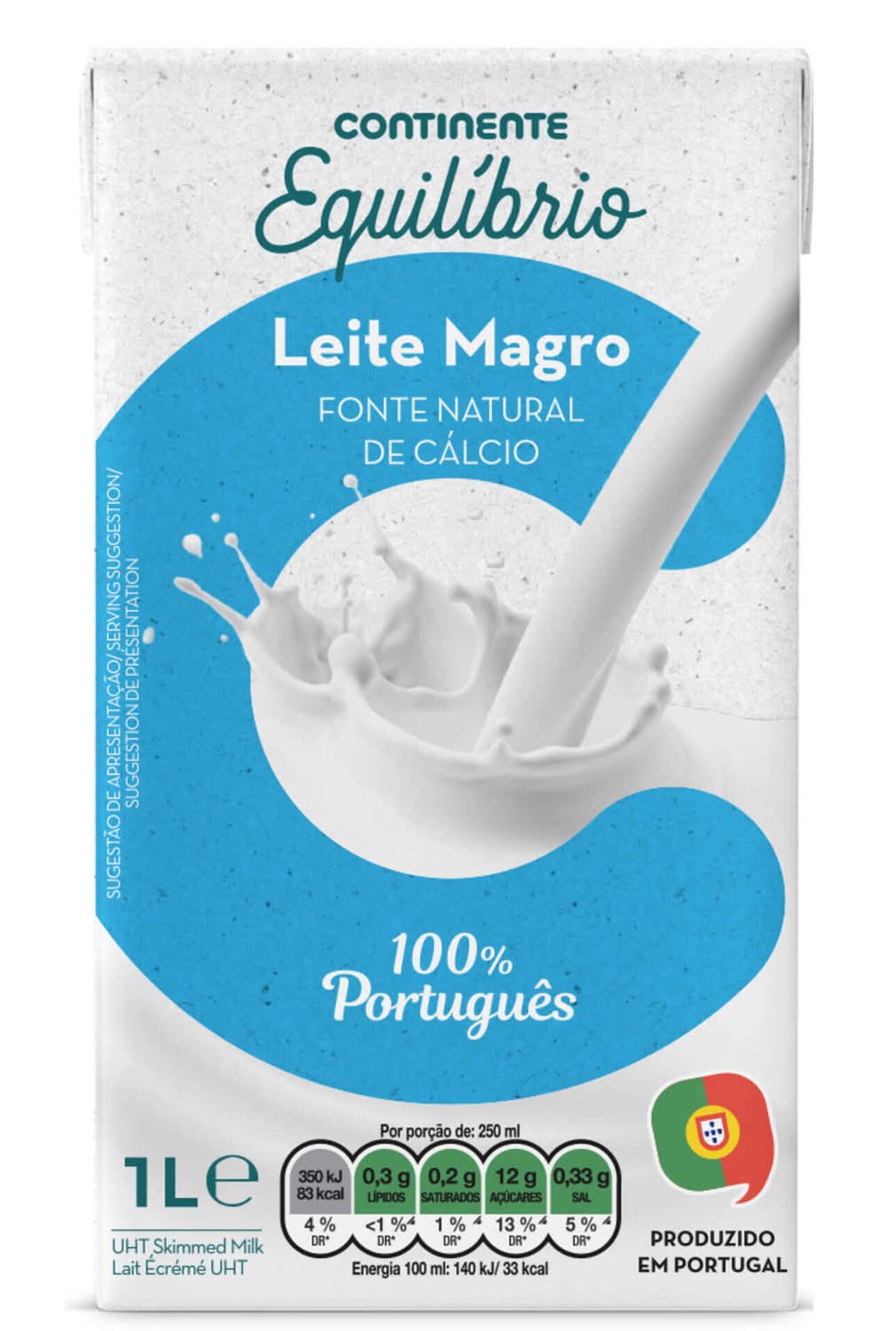 Leite UHT Magro Continente Equilíbrio (emb. 1 lt)