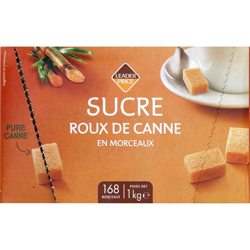 Sucre roux de canne en morceaux Leader price 1kg