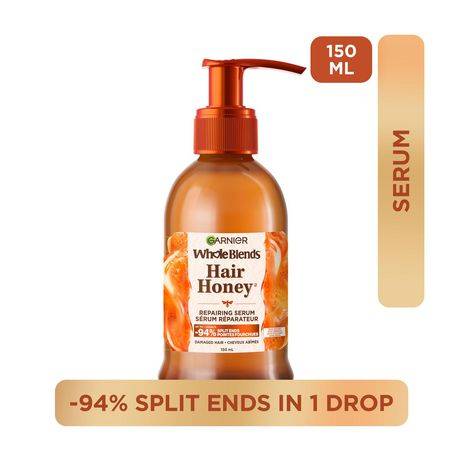 Garnier Whole Blends Honey Treasures Repairing Hair Serum For Dry Damaged Hair, Non-Sticky & Non-Greasy, Smoother Hair & Split Ends Reduction, 150ml