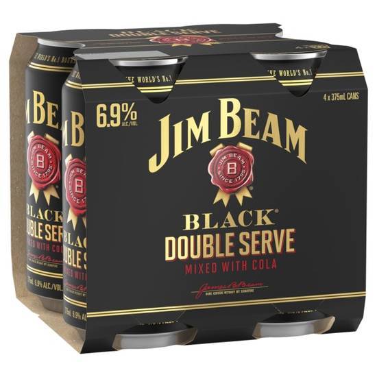 Jim Beam Black & Cola Double Serve Can 375ml (4 Pack)