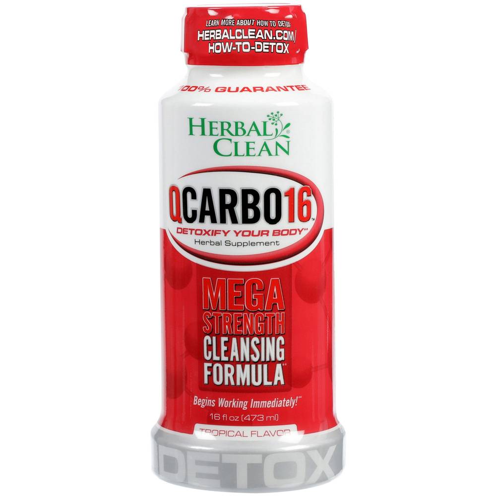 Herbal Clean Qcarbo16 With Eliminex Plus - Mega Strength Liquid Cleansing Formula, Tropical Flavor (16 fl oz)