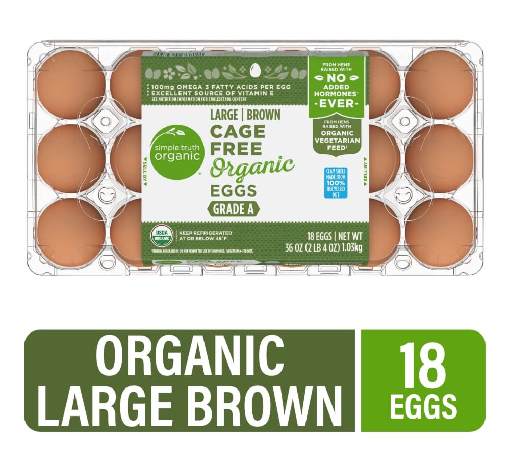 Simple Truth Organic Cage Free Grade a Brown Eggs, L (36 oz, 18 ct)