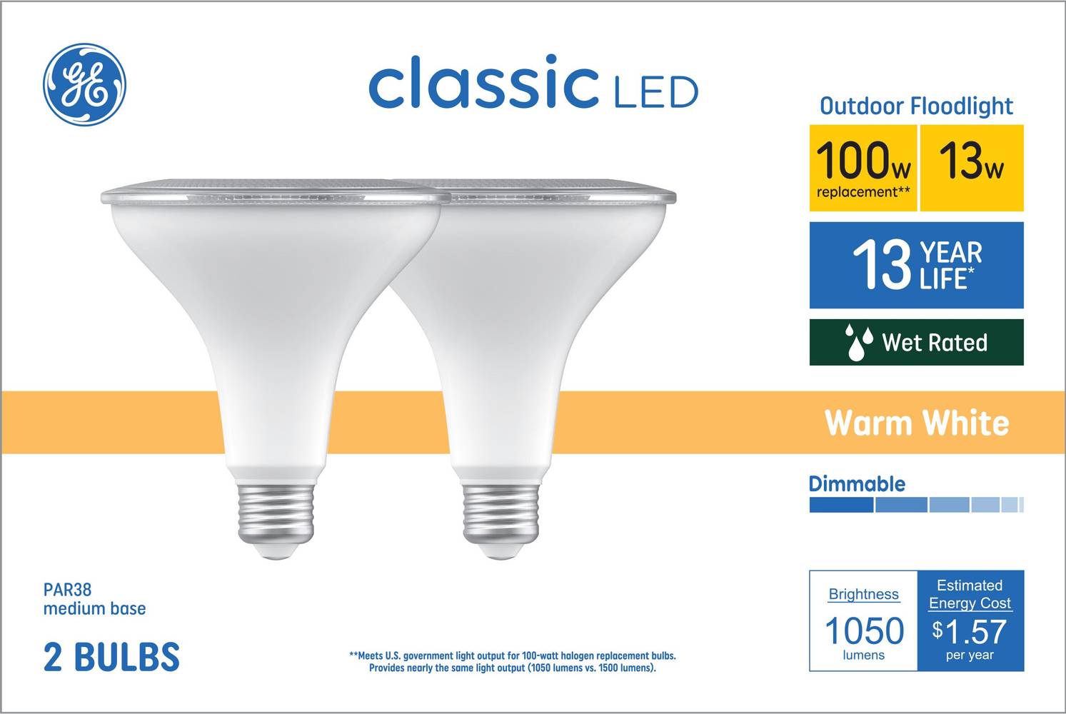 GE 100-Watt EQ PAR38 Warm White Medium Base (e-26) Dimmable LED Spot and Flood Light Bulb (2-Pack) | 93131035