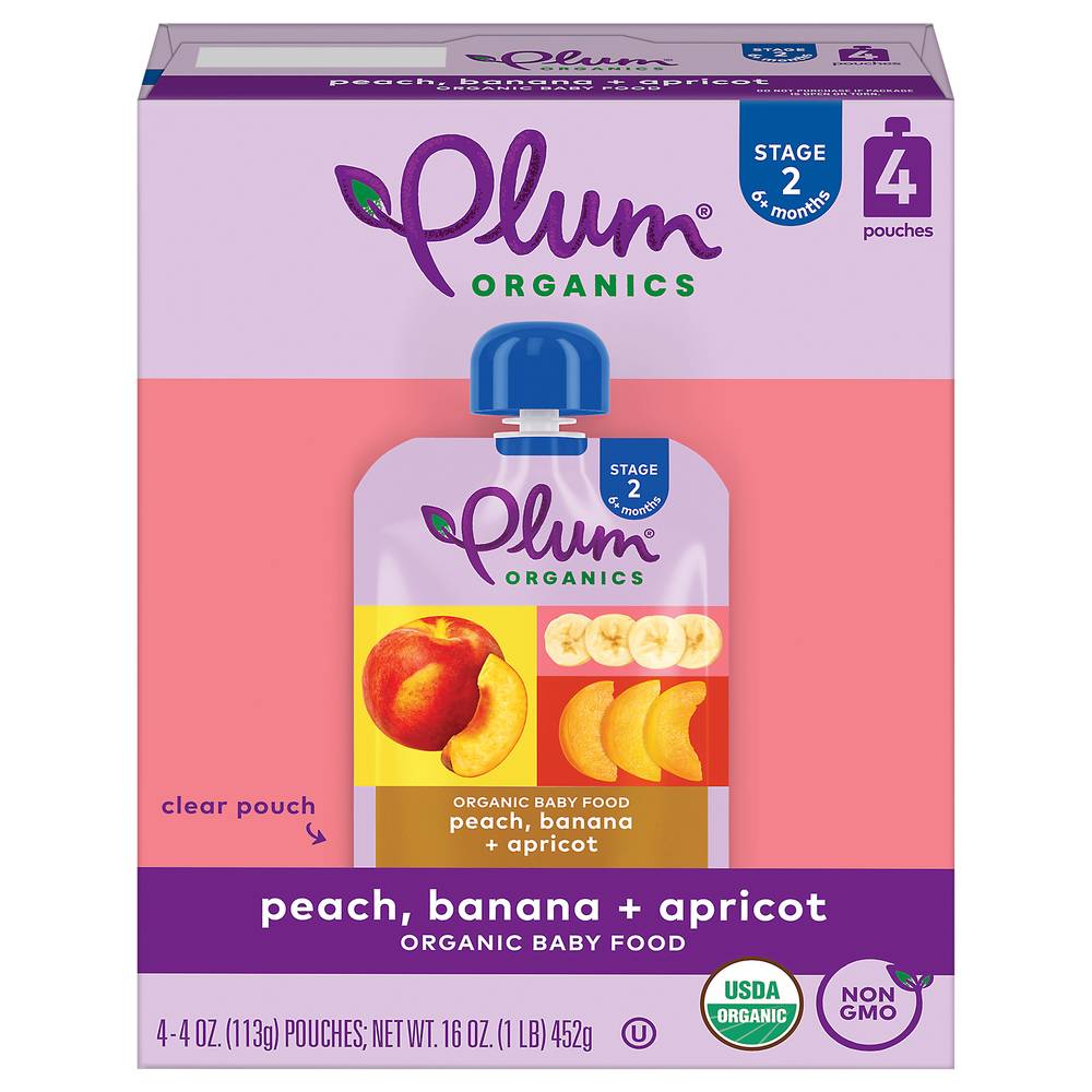 Plum Organics Stage 2 Organic Peach, Banana & Apricot Baby Food (4 ct)