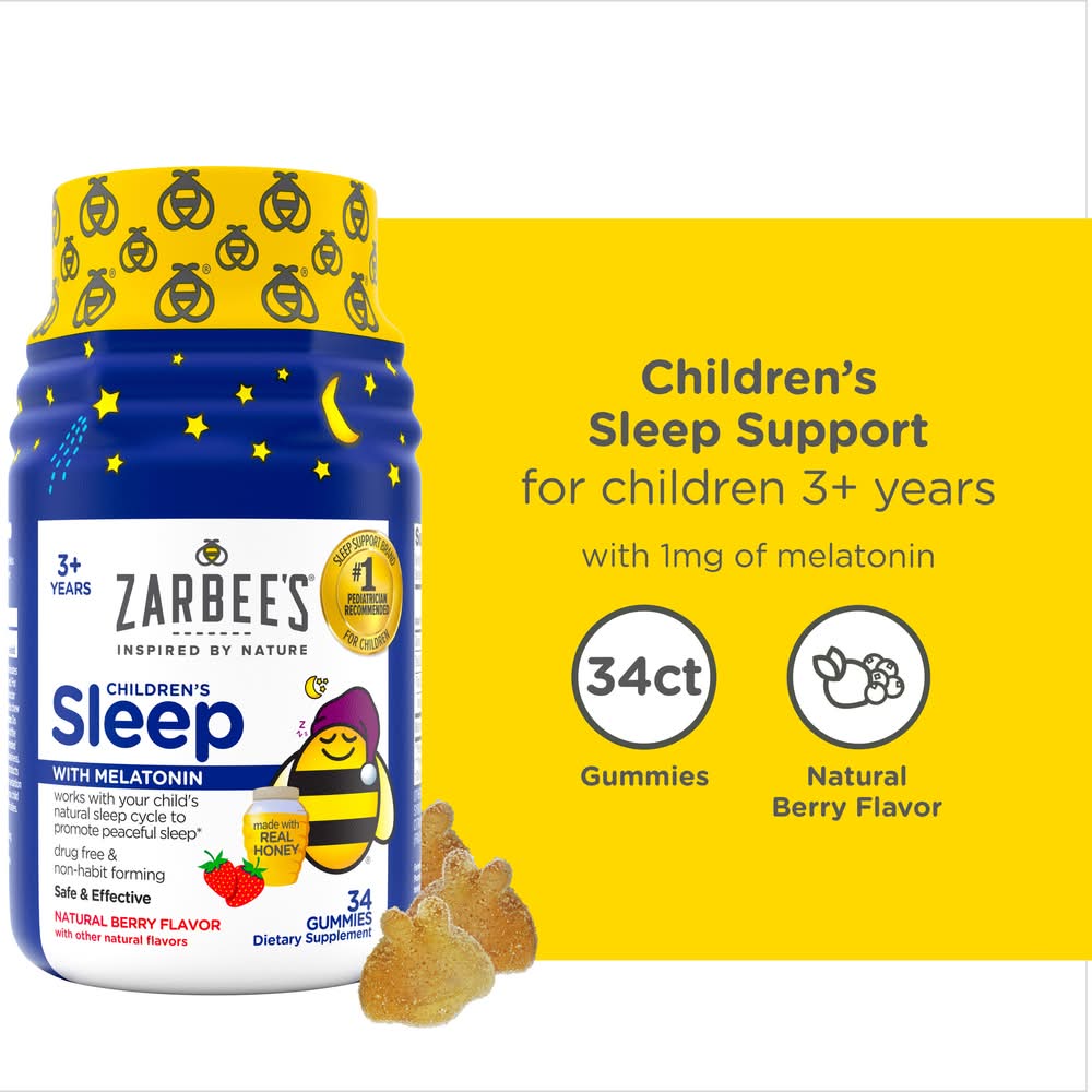 Zarbee's Kid’s Sleep Gummies With Melatonin Drug-Free Non-Habit Forming Natural Berry Ages 3+ (9.44 oz)