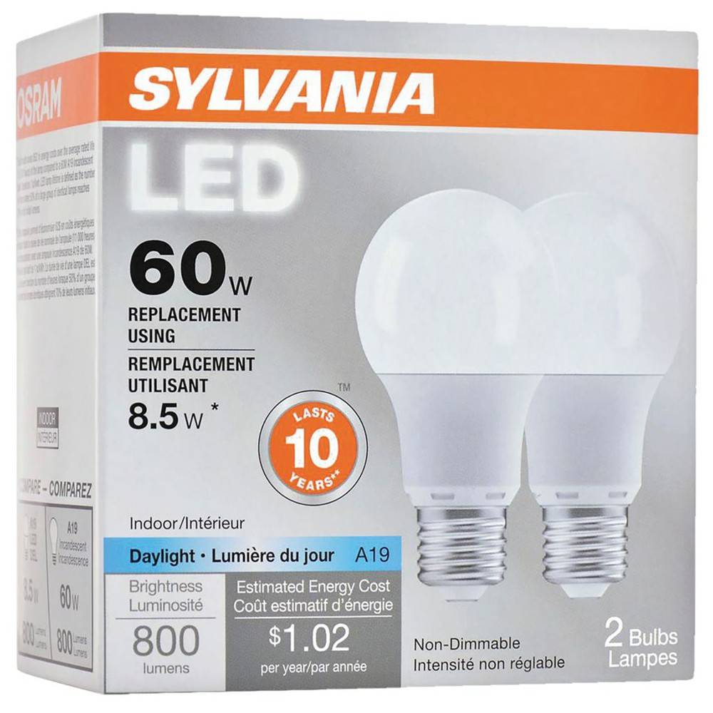 Sylvania Led Light Bulb 8.5w A19 (2 ct)