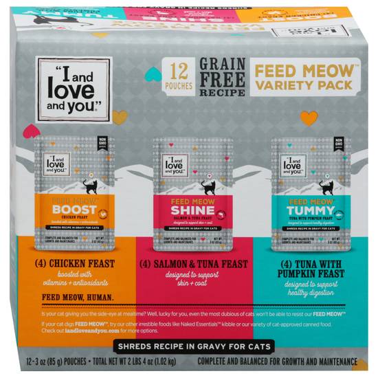 I and Love and You Feed Meow Cat Food 12ct Variety pack