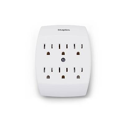 Staples 6-outlet In-Wall Plug-In Power Adapter (white) (3.99oz)