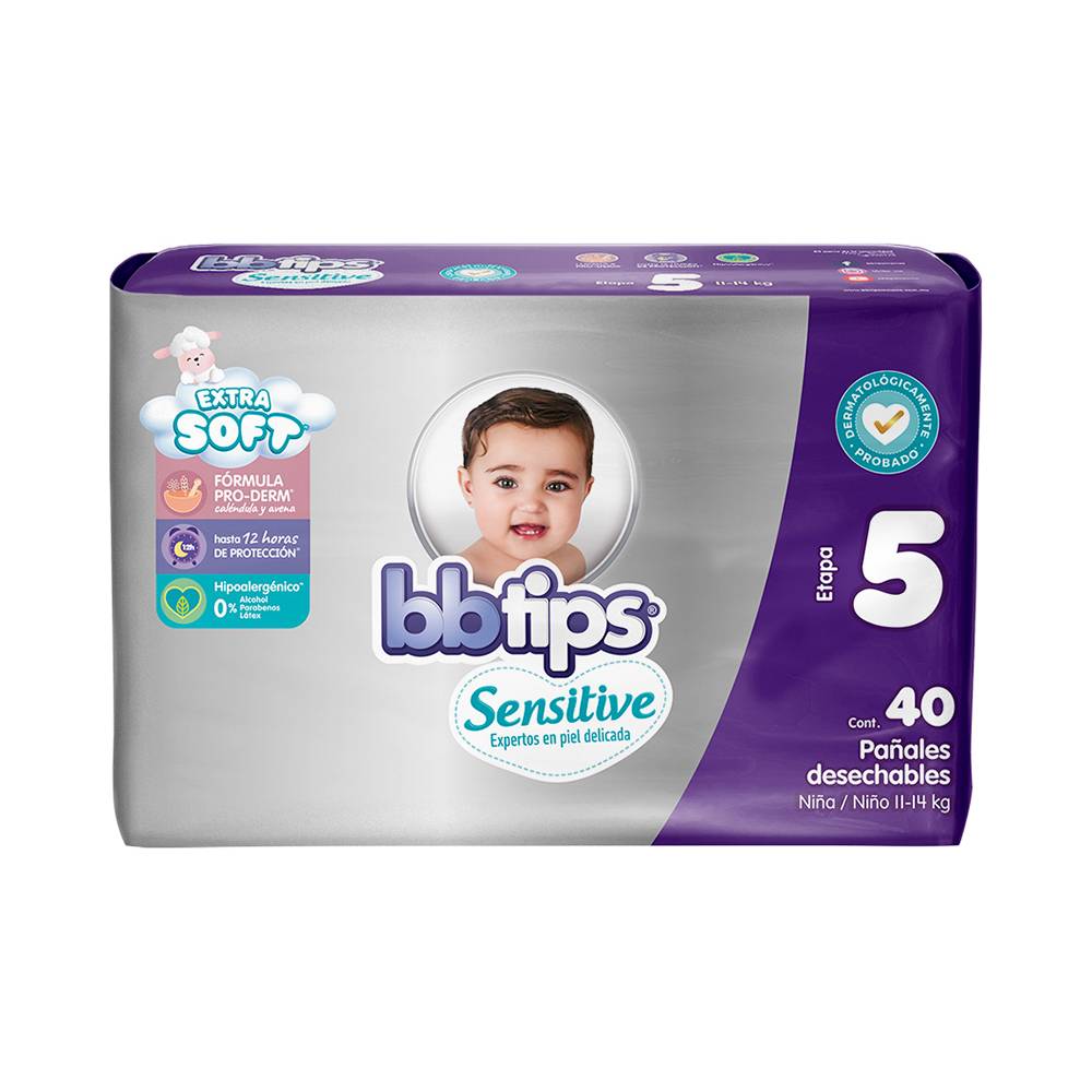 bbtips pañales desechables sensitive (unisex/etapa 5 - xg) (40 un)