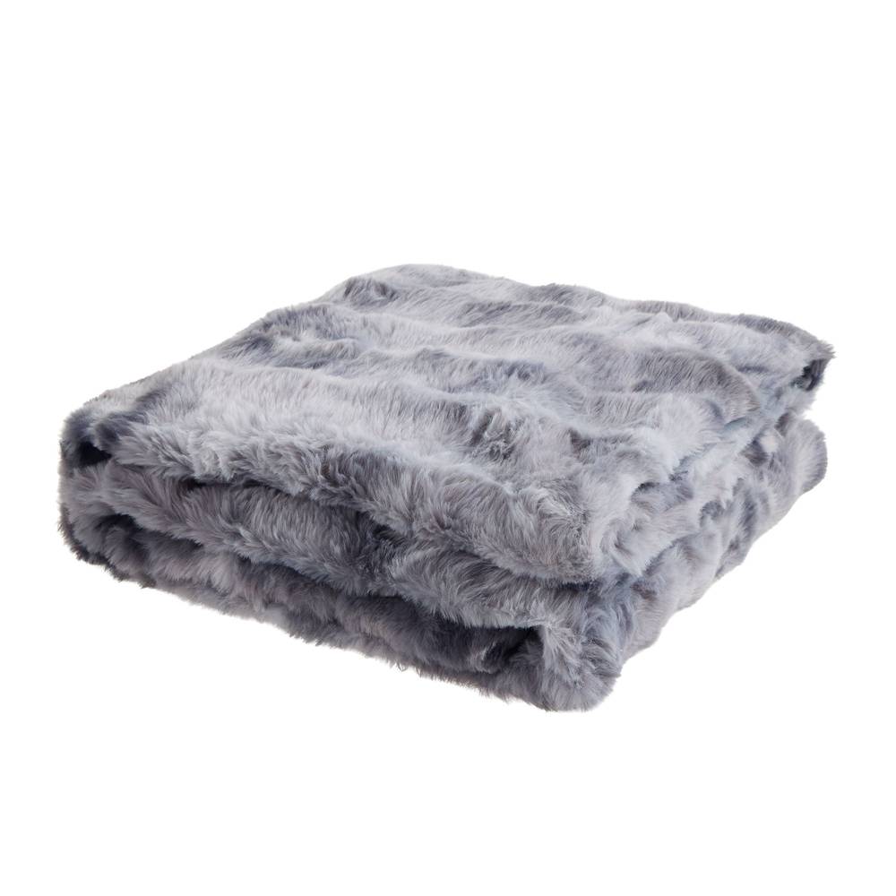 Merry & Bright Luxe Embossed Faux Fur Blanket, Grey