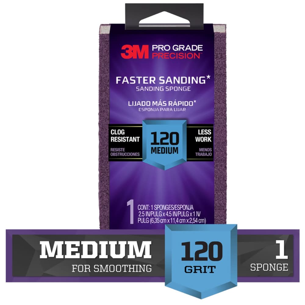 3M PRO Grade Precision Medium 120-Grit Sanding Sponge 1-in x 2.5-in