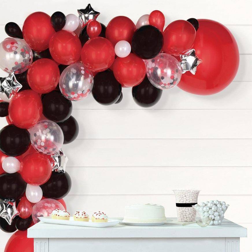 Party City Uninflated Air Filled Star Balloon Garland Kit, Red-Black-White