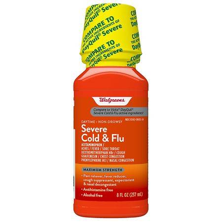 Walgreens Severe Daytime Cold and Flu Relief, Maximum Strength Liquid Cold Medicine