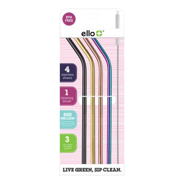 Ello Metallics Stainless-Steel Straws With Wire Brush (4 ct)