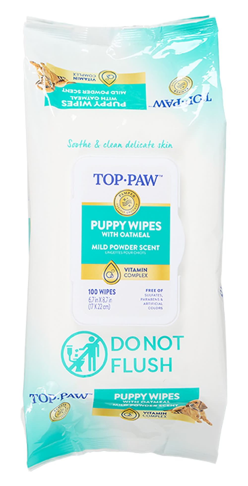 Top Paw® Gentle Puppy Grooming Wipes with Oatmeal - Mild Powder Scent 100 Count