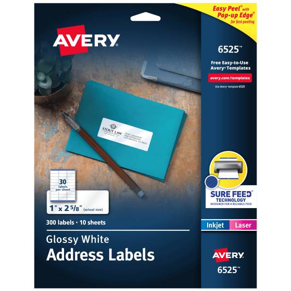 Avery Address Labels With Sure Feed, 1" X 2-5/8", White (300 ct)