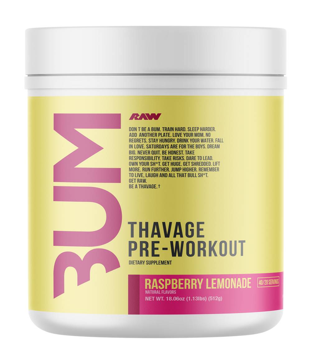 RAW Nutrition Thavage Pre-Workout Powder, Raspberry Lemonade (18.06 oz)
