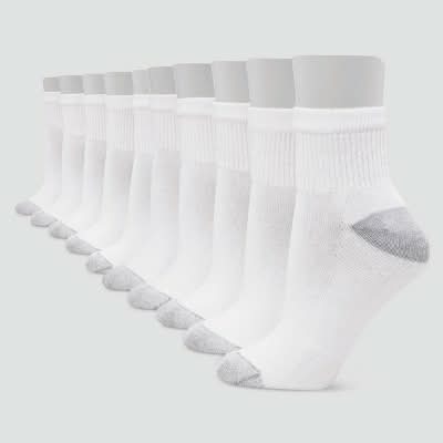 Hanes Ankle Socks, Women, 5-9, White-Gray (10 ct)