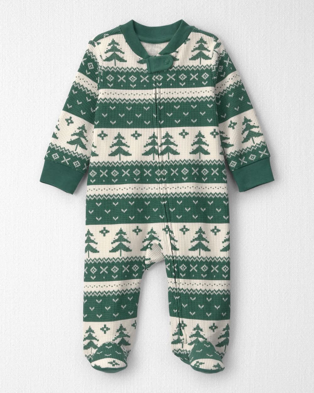 Baby Fair Isle Waffle Knit Sleep & Play Pajamas Made with Organic Cotton - Green Fair Isle - 9M