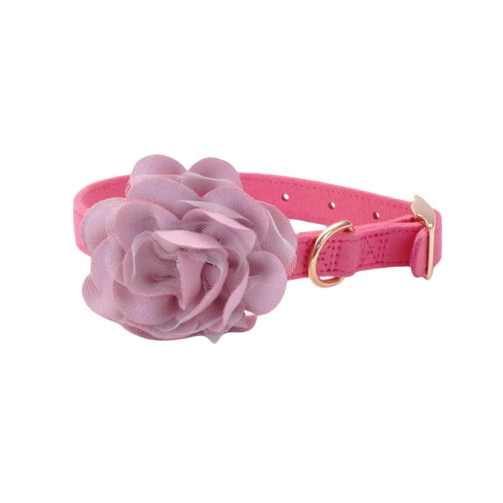 Ac'cent Microfiber Dog Collar With Flower (medium - 5/8" x 13"-16"/posh pink)