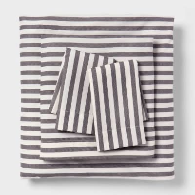 Room Essentials Microfiber Bed Sheet Set, Queen, Gray Stripe (4 ct)