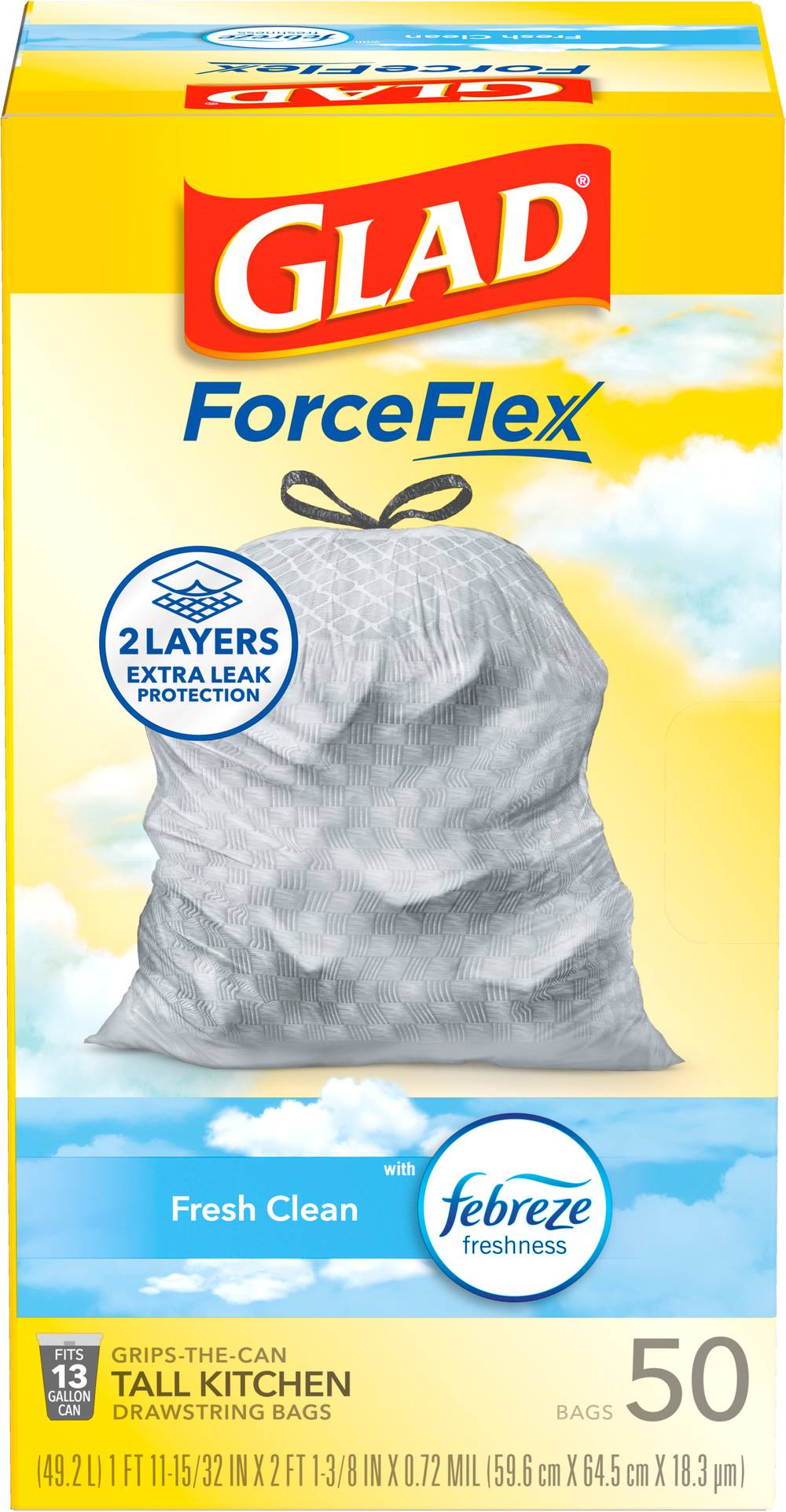 Glad Forceflex 13 Gallon Drawstring Fresh Clean Kitchen Bags